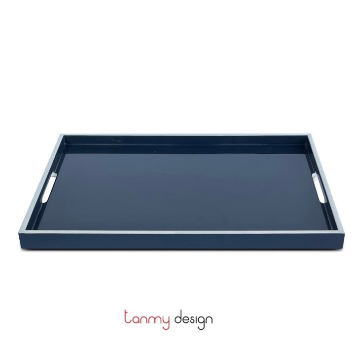 Blue lacquer rectangular tray with white border 26*36*H2cm